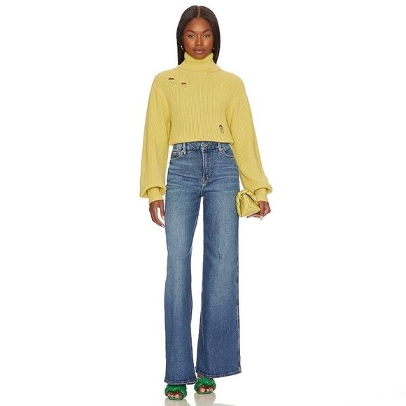 Lovers + Friends Medea Distressed Turtleneck Balloon Sleeve Knit Sweater Medium - Picture 10 of 10